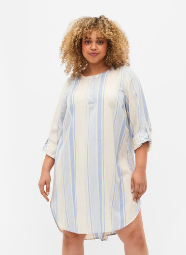 Striped dress with long sleeves, Birch w. Stripes, Model image number 0