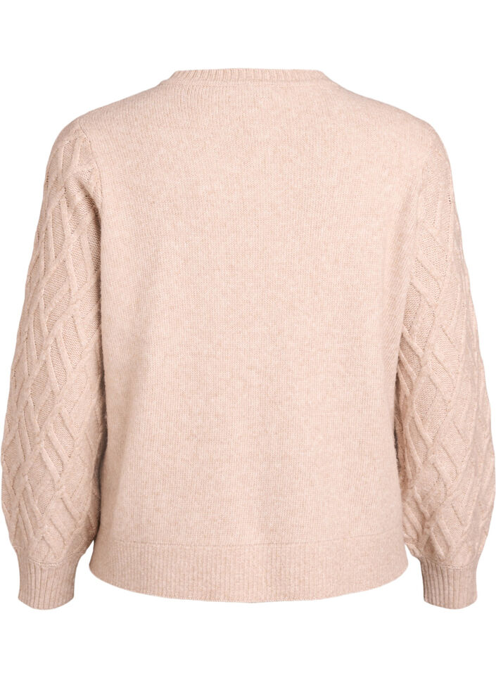 Cable knit cardigan with pearl buttons, Beige, Packshot image number 1