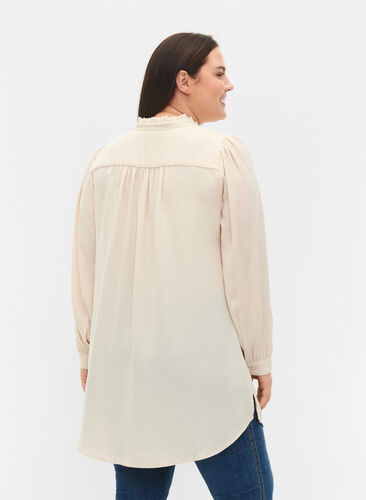 Long-sleeved tunica with ruffle collar, Warm Off-white, Model image number 1