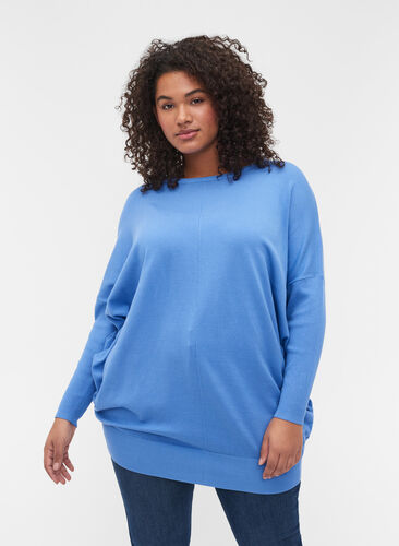 Knitted jumper with round neckline, Ultramarine, Model image number 0