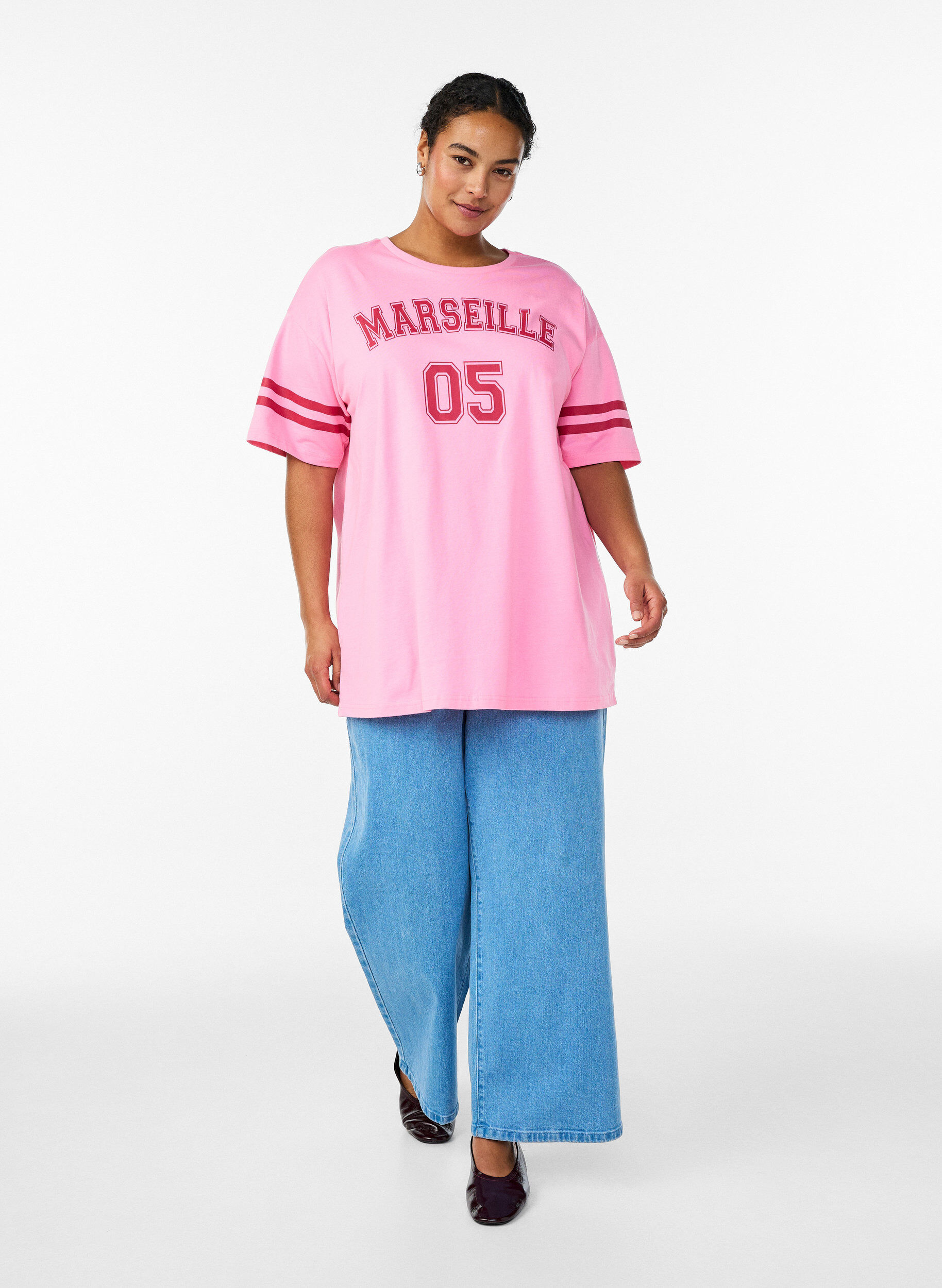 Zizzifashion Sporty oversized college T-shirt, Pink, Model image number 1