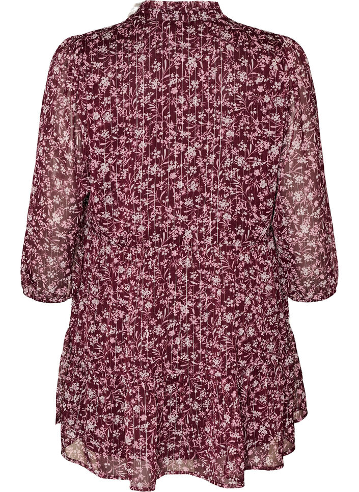 Tunic with floral print and glitter threads, Red, Packshot image number 1
