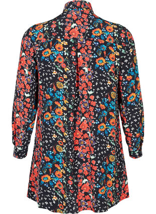 Long viscose shirt in floral print, Black Flower, Packshot image number 1