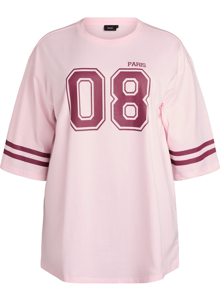 Oversized college T-shirt with 3/4 sleeves, Pink, Packshot image number 0