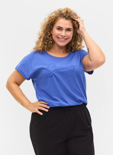 Loose short-sleeved cotton t-shirt, Dazzling Blue SUNNY, Model image number 0