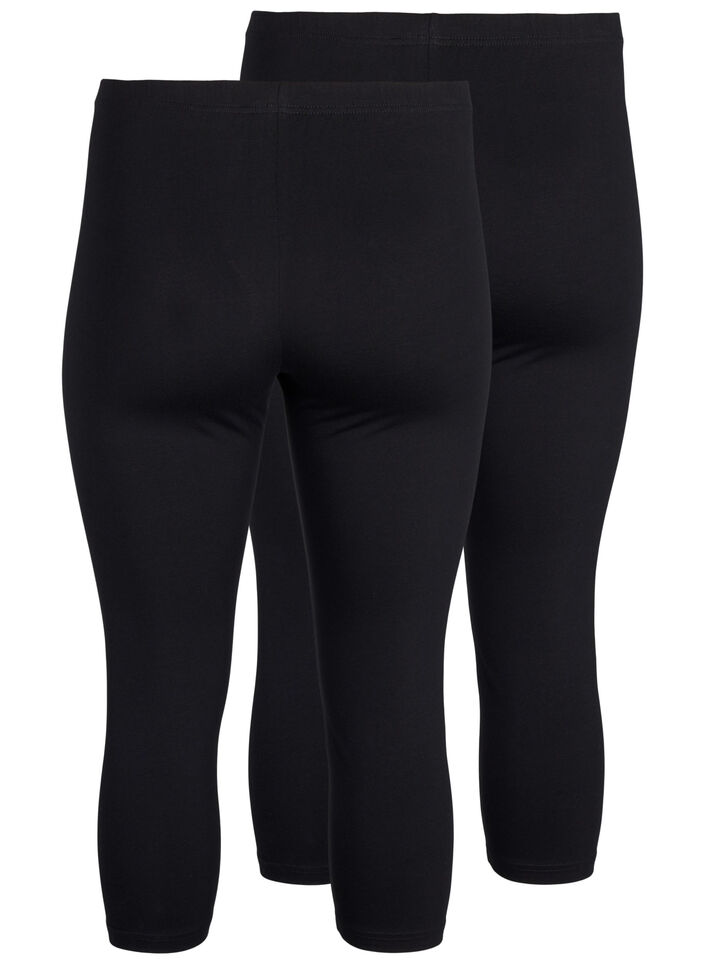 FLASH - 2-pack 3/4 cotton leggings, Black, Packshot image number 1