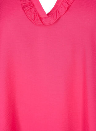 Viscose blouse with puff sleeves and ruffles, Bright Rose, Packshot image number 2