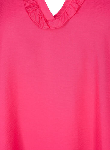 Viscose blouse with puff sleeves and ruffles, Bright Rose, Packshot image number 2