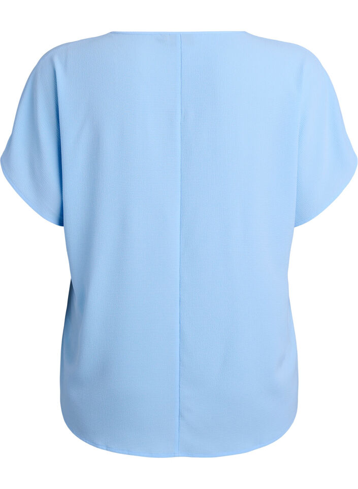 Blouse with short sleeves and a round neckline, Blue, Packshot image number 1