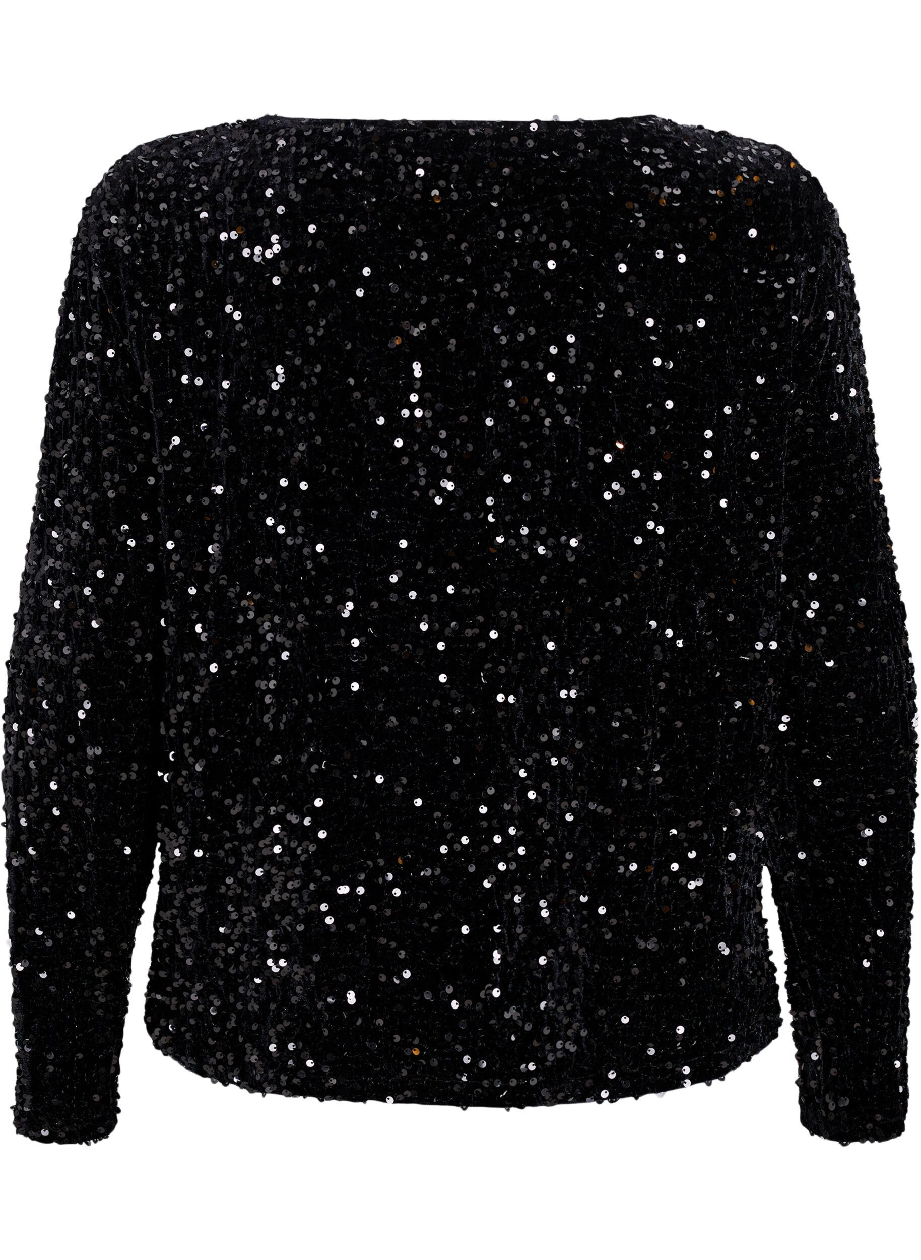 Zizzifashion Sequin blouse with long sleeves, Black, Packshot image number 1