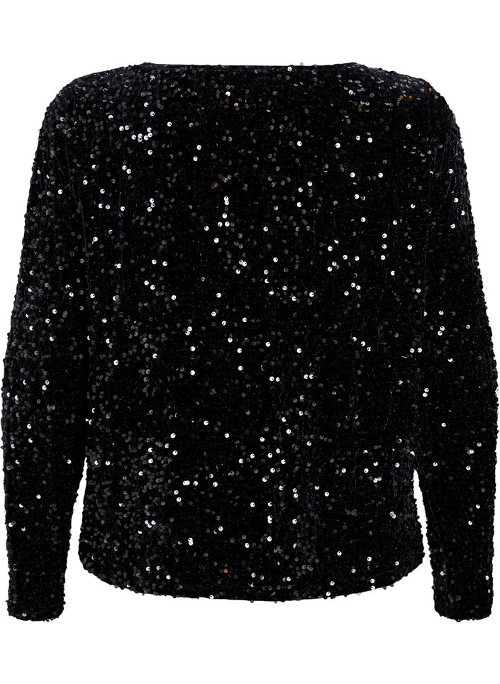 Sequin blouse with long sleeves, Black, Packshot image number 1