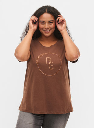 Short sleeve t-shirt with print, Chestnut BG, Model image number 0