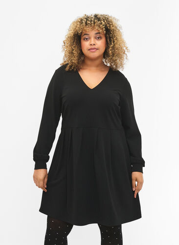 A-shape dress with v-neck, Black, Model image number 0