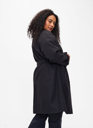 Trench coat with belt and slit, Black, Model image number 2