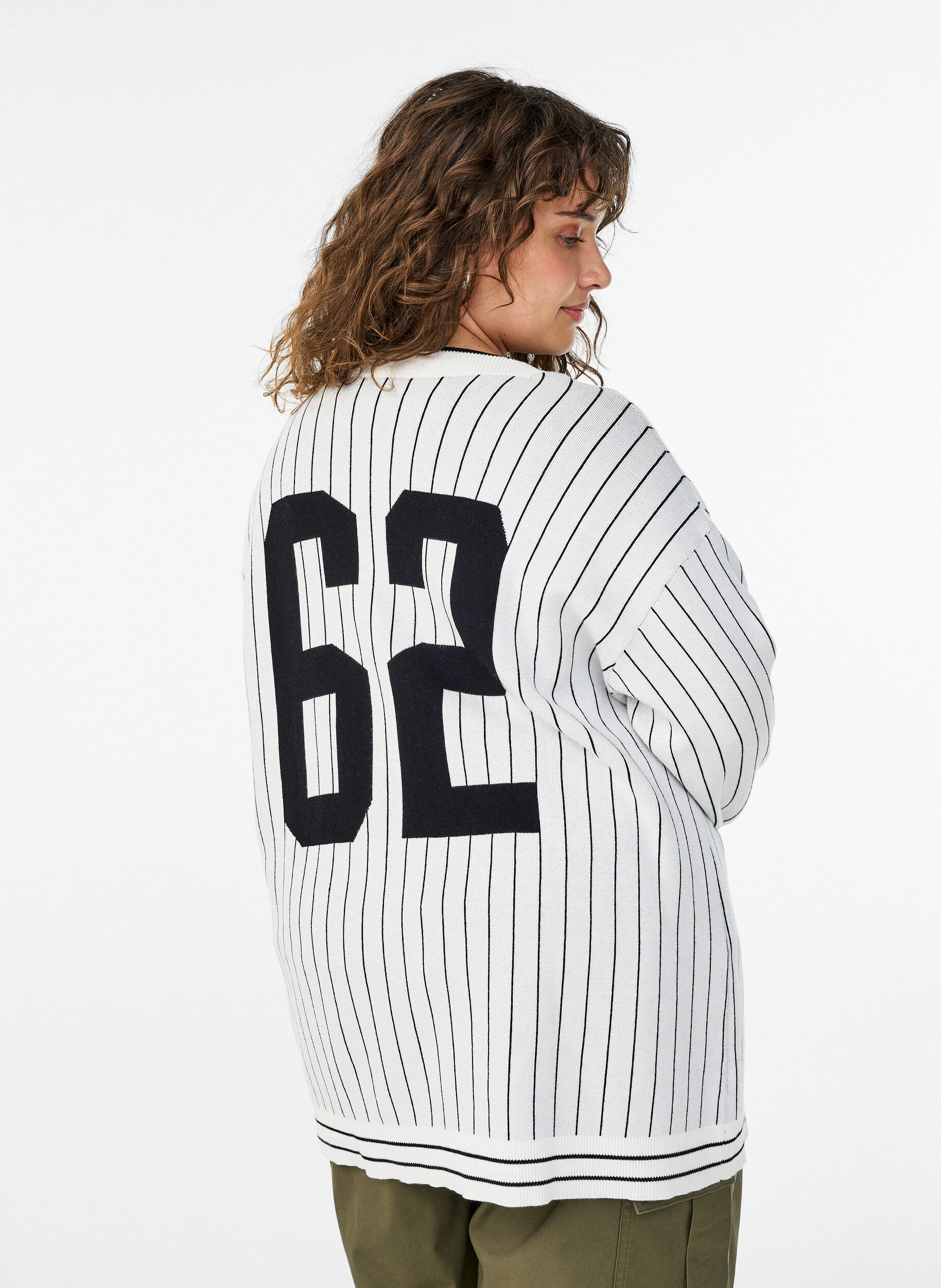 Zizzifashion Knitted cardigan with stripes and a back motif, White, Model image number 2