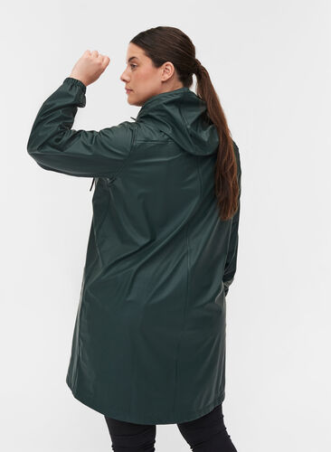 Rain jacket with hood and button fastening, Darkest Spruce, Model image number 1