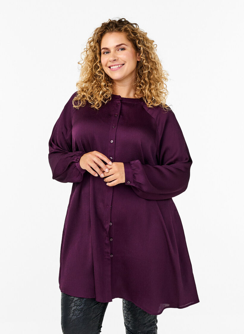 Long shirt with buttons and long sleeves, Potent Purple, Model image number 0