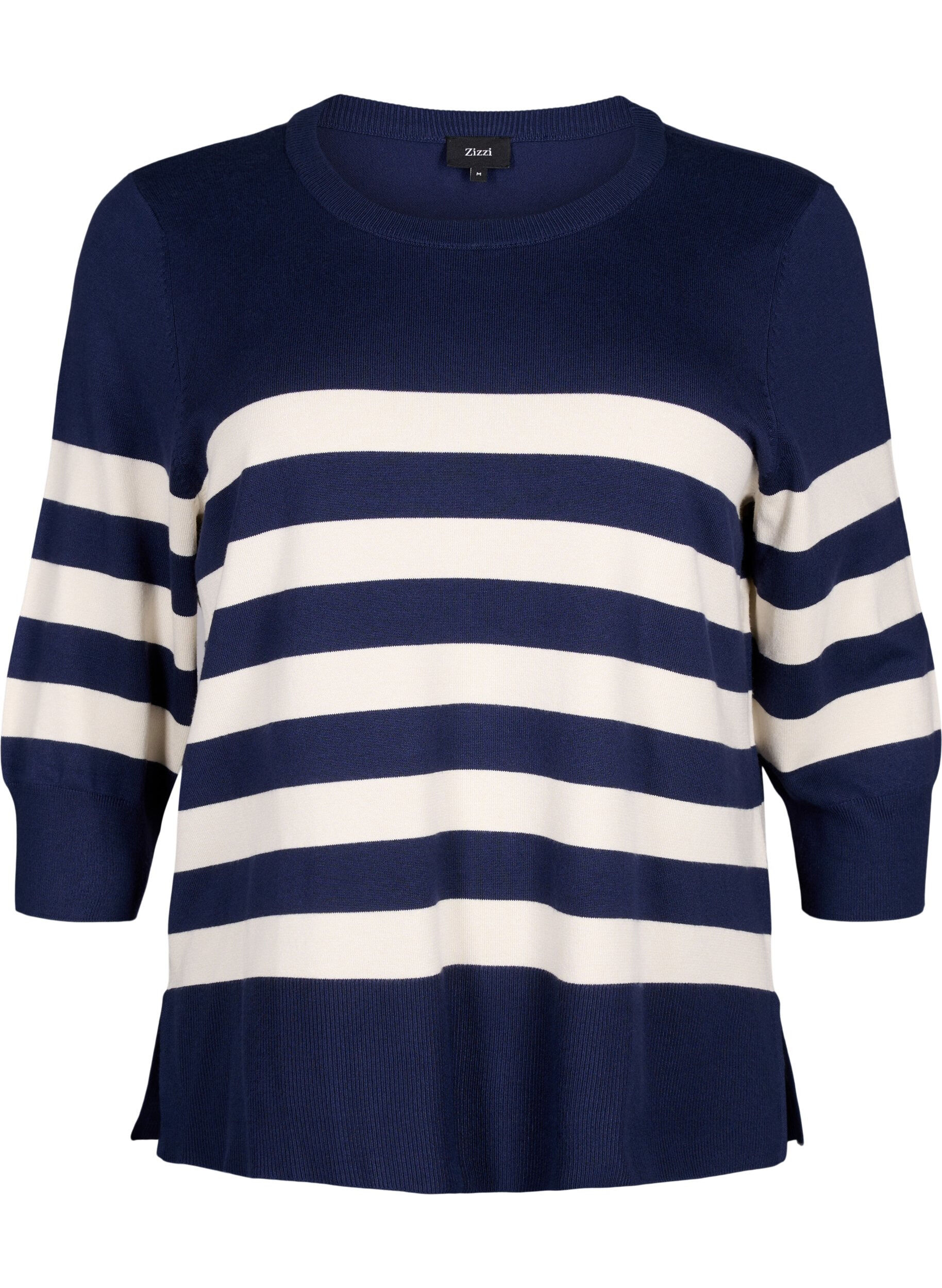 Zizzifashion Striped viscose pullover with 3/4 sleeves, Navy Blazer/Birch, Packshot image number 0