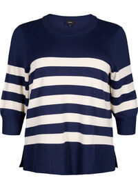 Striped viscose pullover with 3/4 sleeves