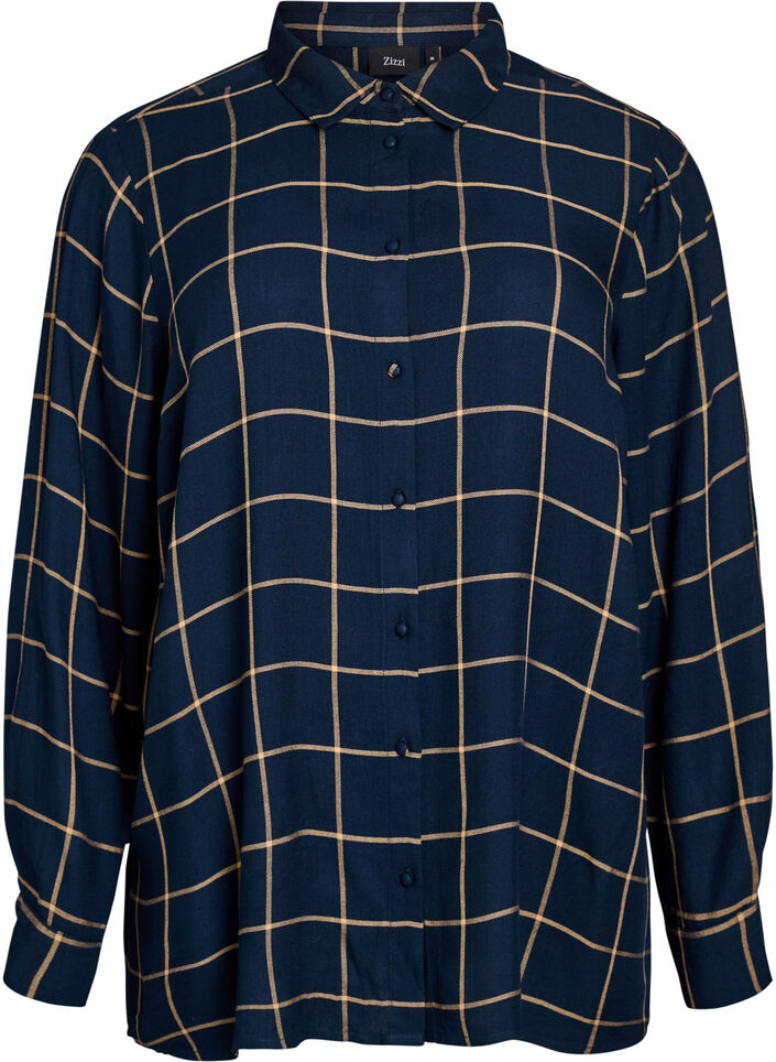 Checked oversized cotton shirt, Blue, Packshot image number 0