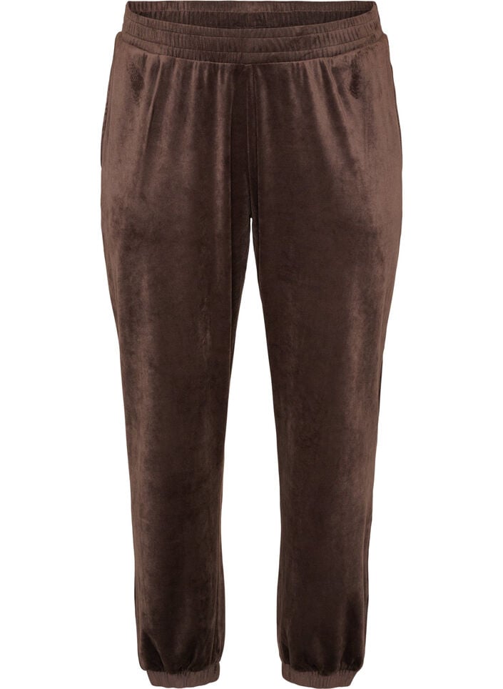 Loose velour trousers, Brown, Packshot image number 0
