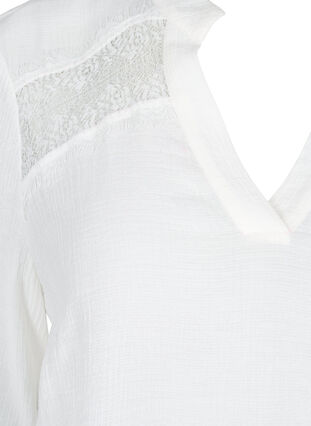 Viscose blouse with 3/4 sleeves and lace details, Bright White, Packshot image number 2