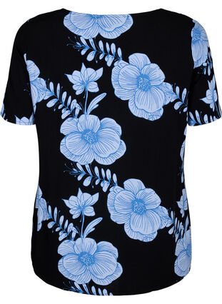 FLASH - Short sleeve viscose blouse with print, Black Big Bl.Flower, Packshot image number 1