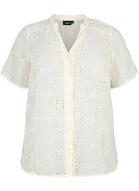 Short sleeve shirt blouse with broderie anglaise