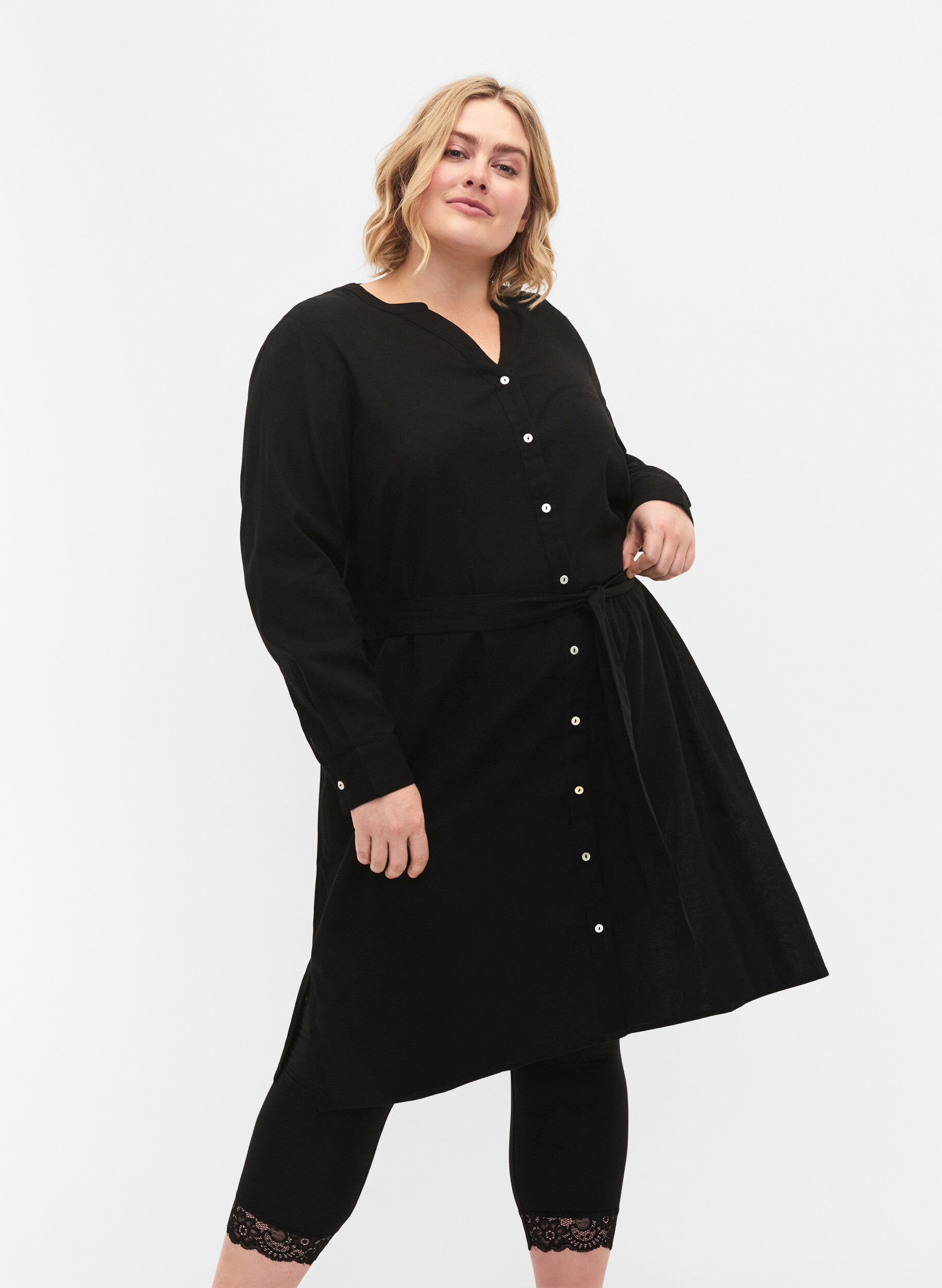 Zizzifashion Shirtdress with long sleeves, Black, Model image number 0