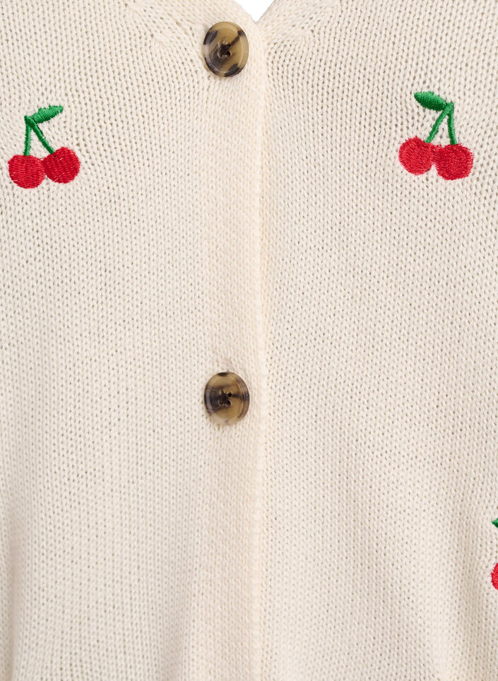 Knitted cardigan with cherry embroidery, Vanilla, Packshot image number 2