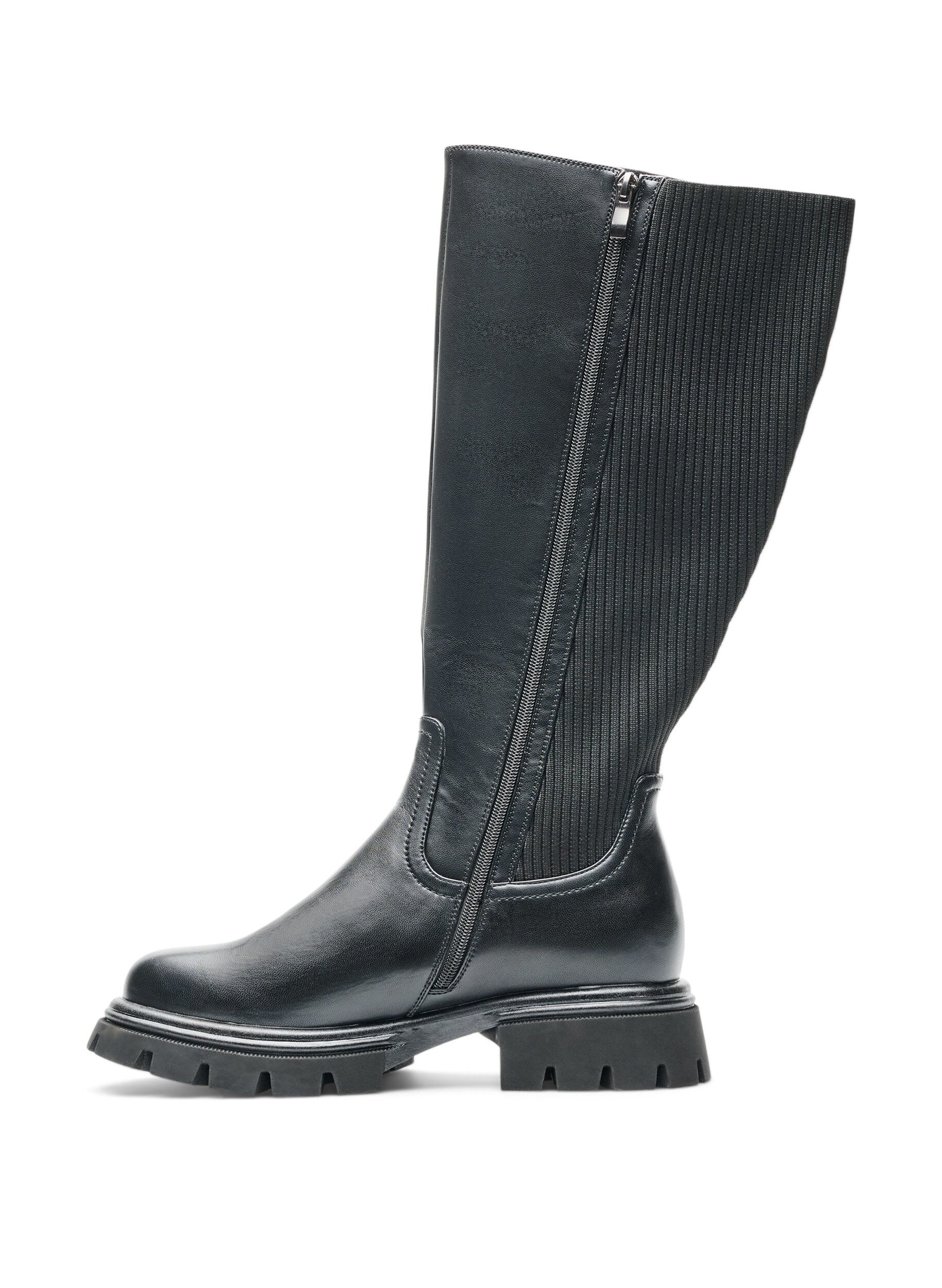 ZizzifashionLong boot with rib panels, Black, Packshot image number 3