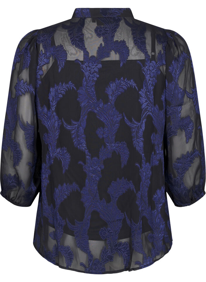 Chiffon blouse with jacquard pattern, Evening Blue, Packshot image number 1