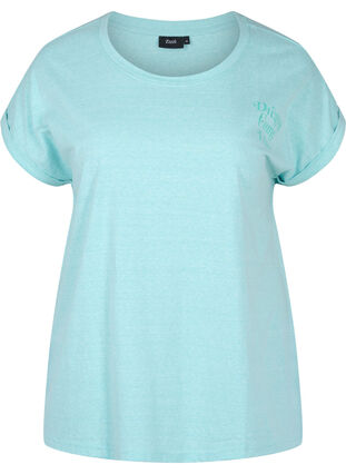 Mottled t-shirt in cotton, Aqua Splash Melange, Packshot image number 0