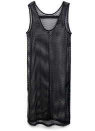 Sleeveless mesh dress with slit, Black, Packshot