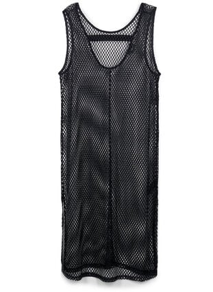 Sleeveless mesh dress with slit, Black, Packshot image number 0