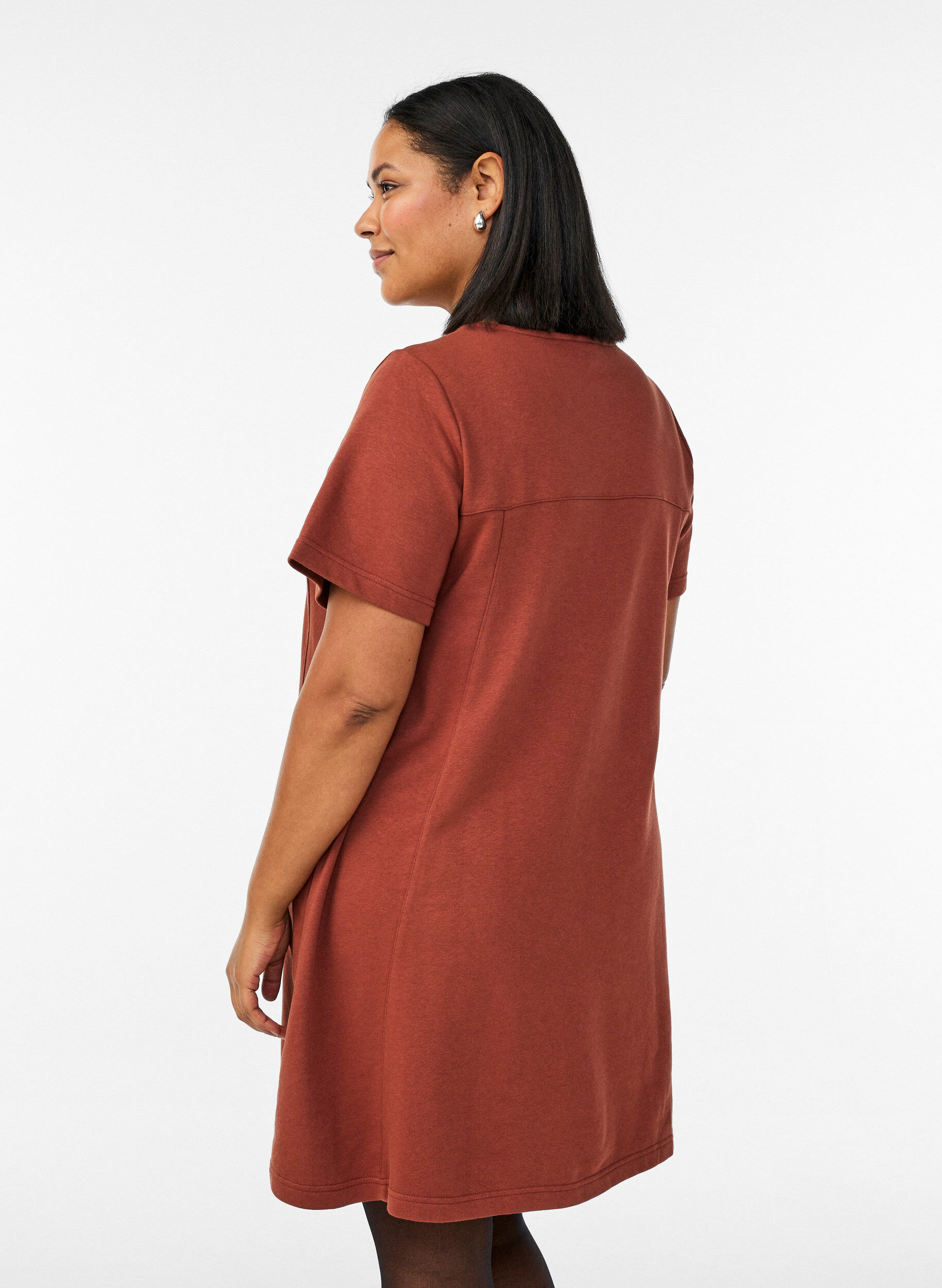 Zizzifashion Jersey dress with short sleeves and pockets, Red, Model image number 2