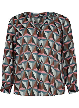 Printed v-neck shirt, Graphic Pink, Packshot image number 0
