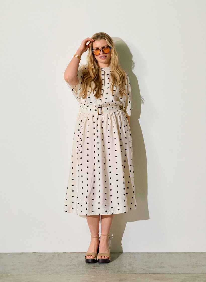 Midi shirt dress in dotted viscose, Vanilla, Image image number 0