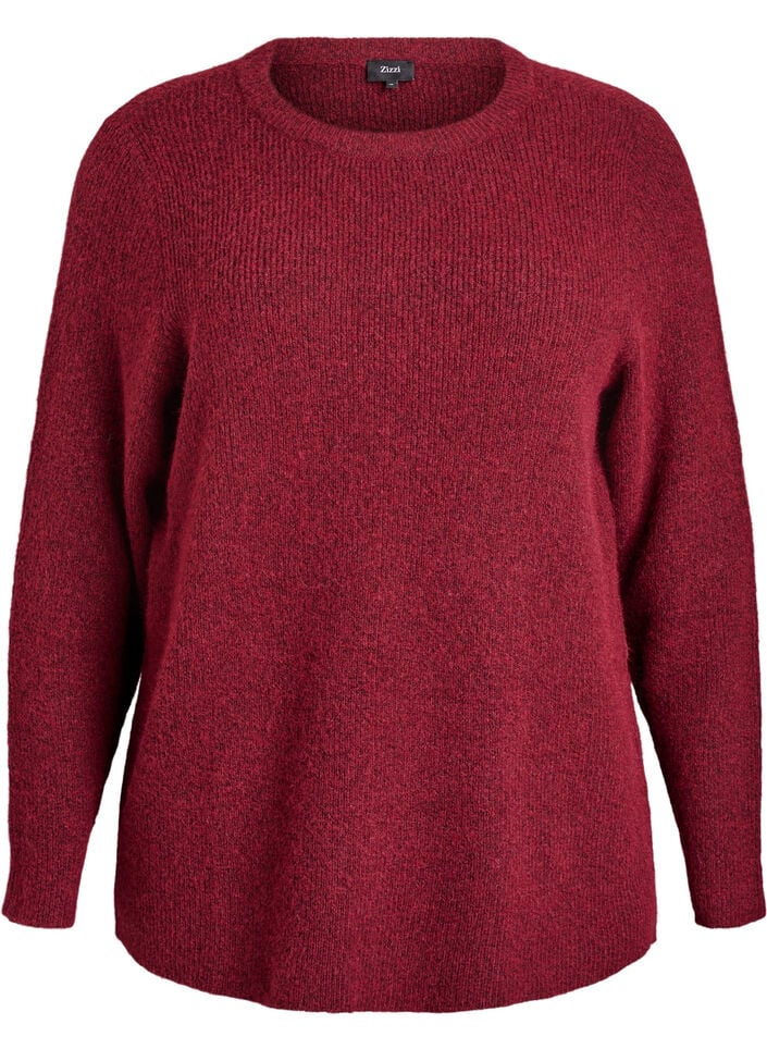 Melange knit blouse with round neck, Red, Packshot image number 0
