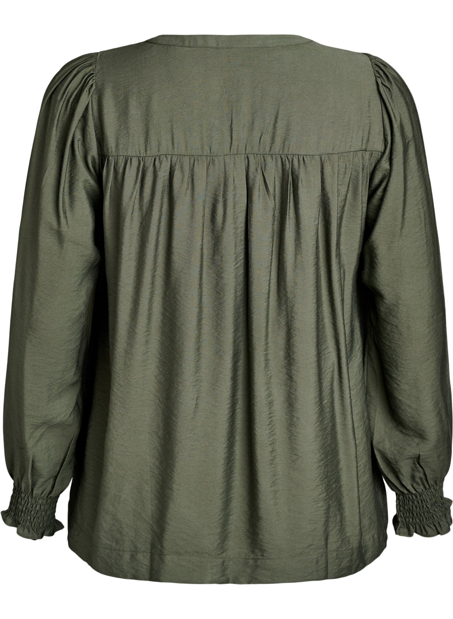 ZizzifashionViscose blouse with smock and gathered details, Green, Packshot image number 1