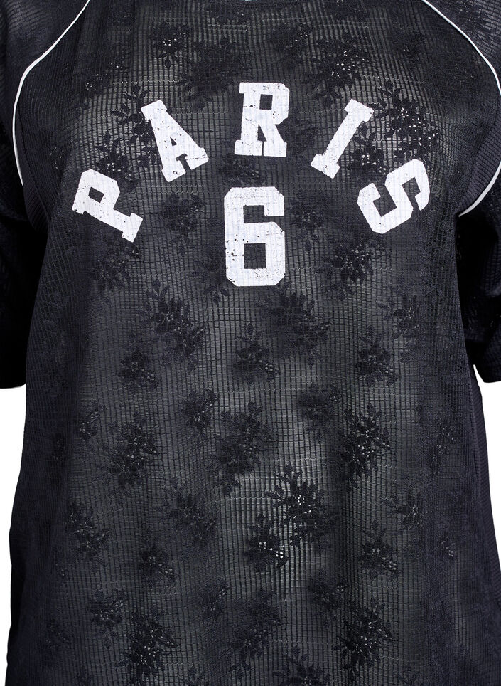 Lace T-shirt with text print, Black, Packshot image number 2