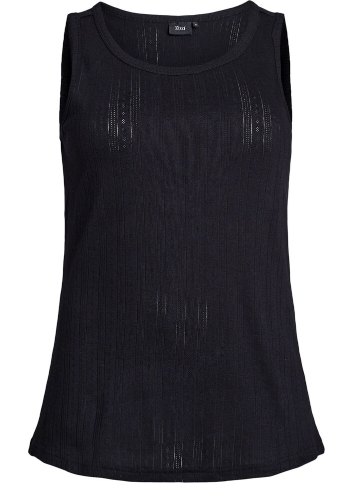 Night top in organic cotton with a textured pattern, Black, Packshot image number 0