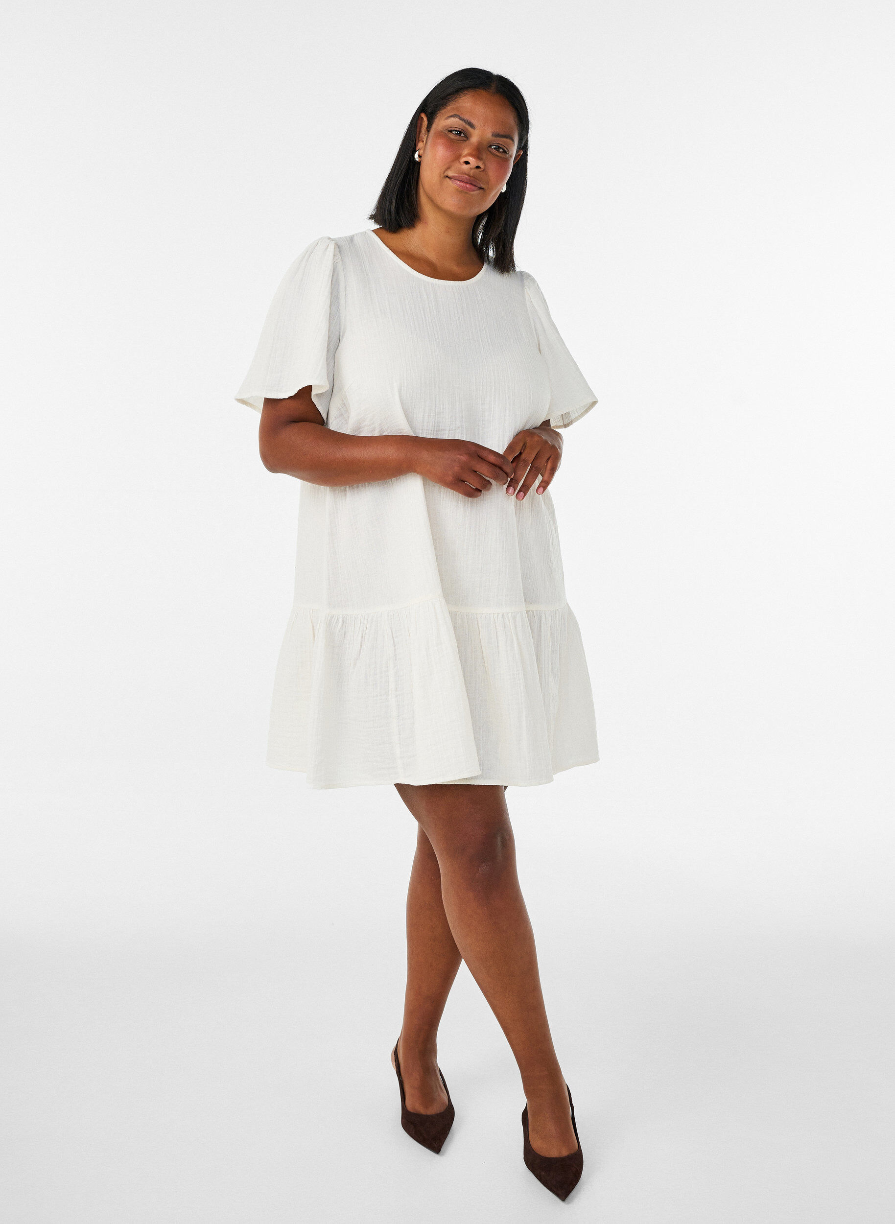 ZizzifashionCotton short-sleeved dress with a-line cut, Vanilla, Model image number 1