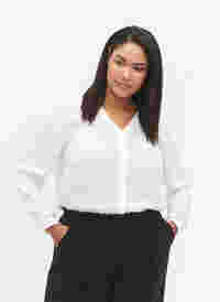 Long-sleeved shirt with v-neck, Bright White, Model
