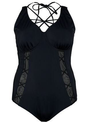 	 Swimsuit with underwire and string detail, Black, Packshot image number 0