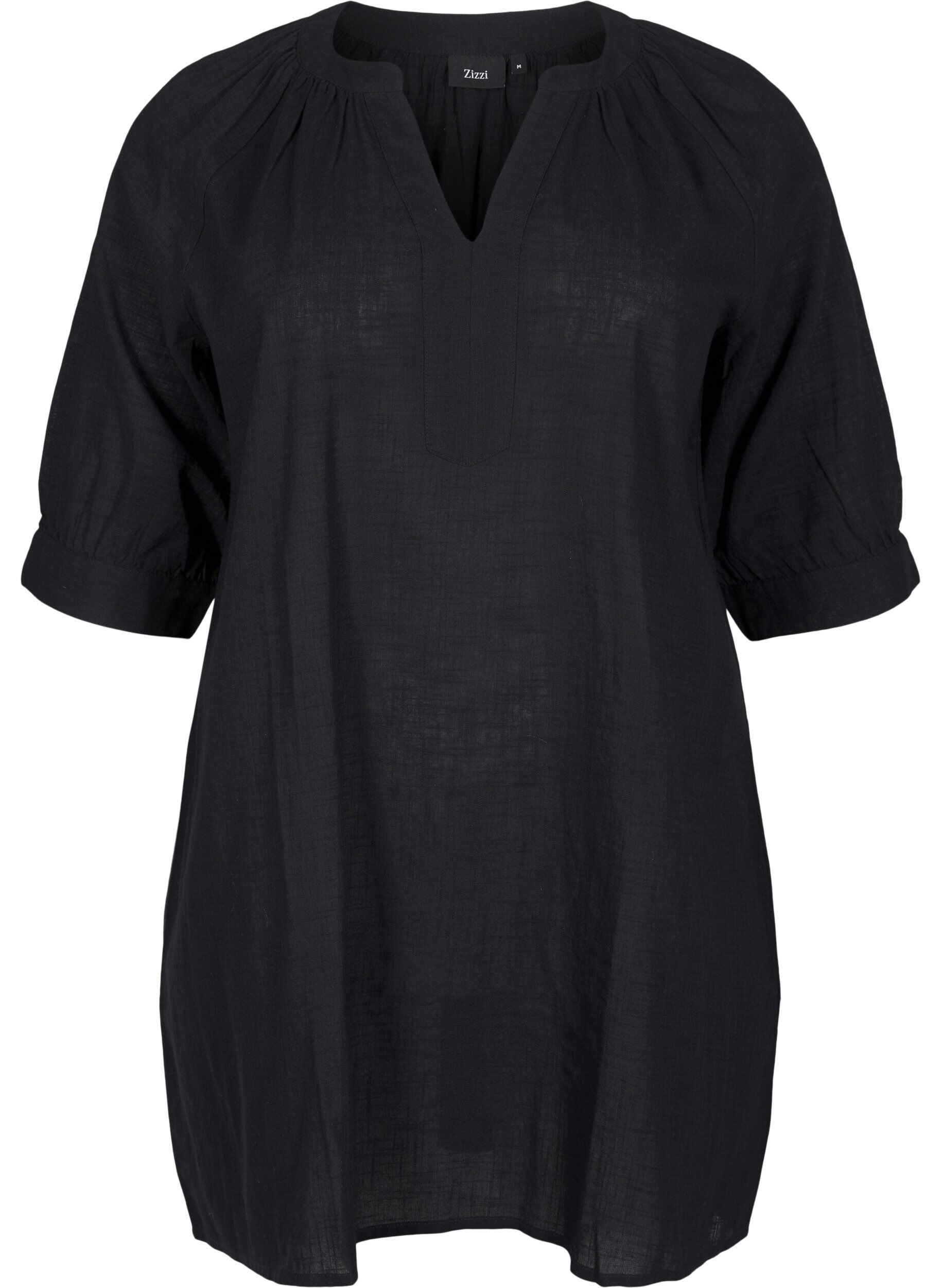 Zizzifashion Cotton tunic with a V-neck, Black, Packshot image number 0