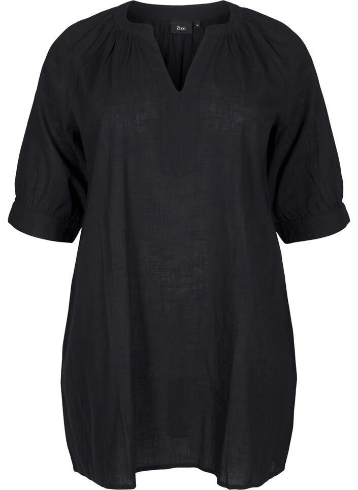 Cotton tunic with a V-neck, Black, Packshot image number 0