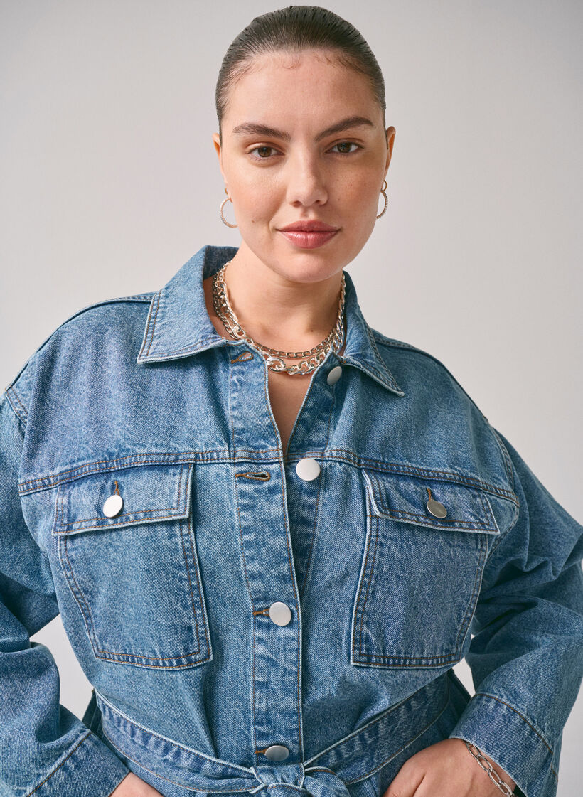 Denim jacket with a tie belt, Blue Denim, Image image number 1