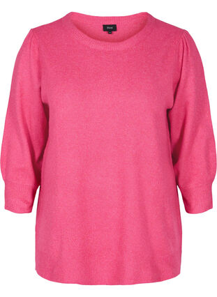 Mottled knitted top with 3/4-length sleeves, Fandango Pink, Packshot image number 0