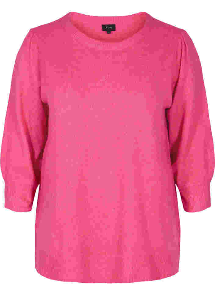 Mottled knitted top with 3/4-length sleeves, Fandango Pink, Packshot image number 0